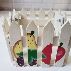 Cute Little White Picket Fence Basket With Handle Farmhouse Kitchen Decor